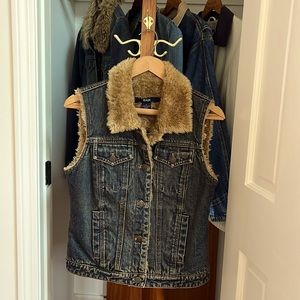 Gap Denim Trucker Faux Fur Lined Vest
